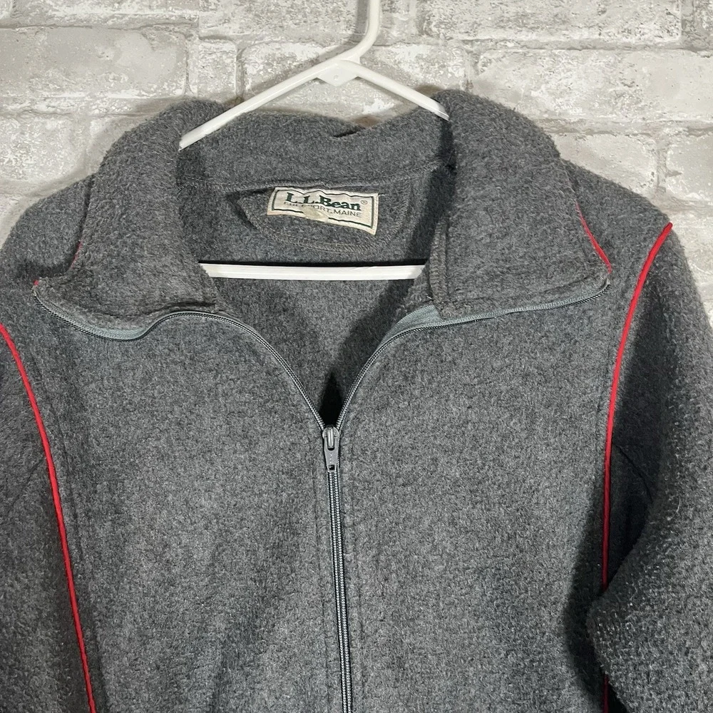 Vintage LL Bean Fleece Gray Bomber Jacket Size Large